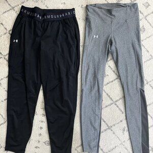 LOT OF 2: Under Armour UA Studio Pants Leggings - Black Gray - Size SM